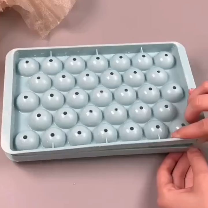 New 33 Grid Round Ice Cube Tray with Lid – Plastic Ice Box, Ice Ball Maker Mold for Freezer,