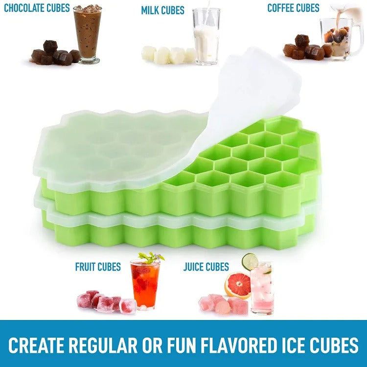 Silicone Ice Cube Molds with Lid Or Without Lid Flexible 37-Ice Trays BPA Free