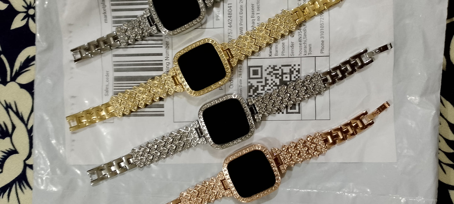 Full Diamond Touch Screen LED Watch For Girl | Steel Chain With Diamond Ladies Watch
