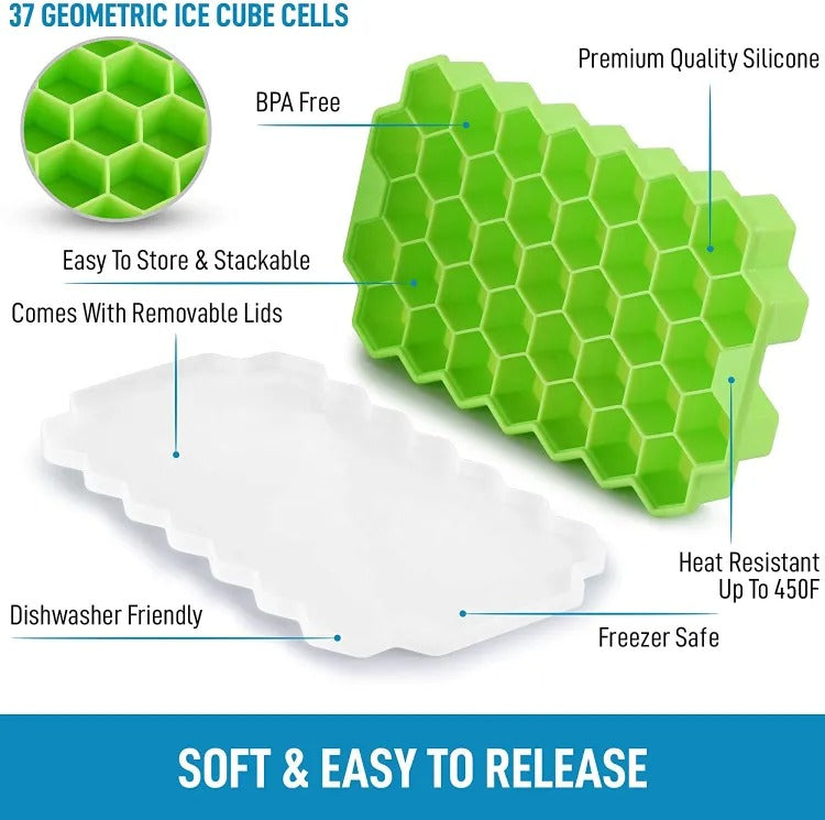 Silicone Ice Cube Molds with Lid Or Without Lid Flexible 37-Ice Trays BPA Free