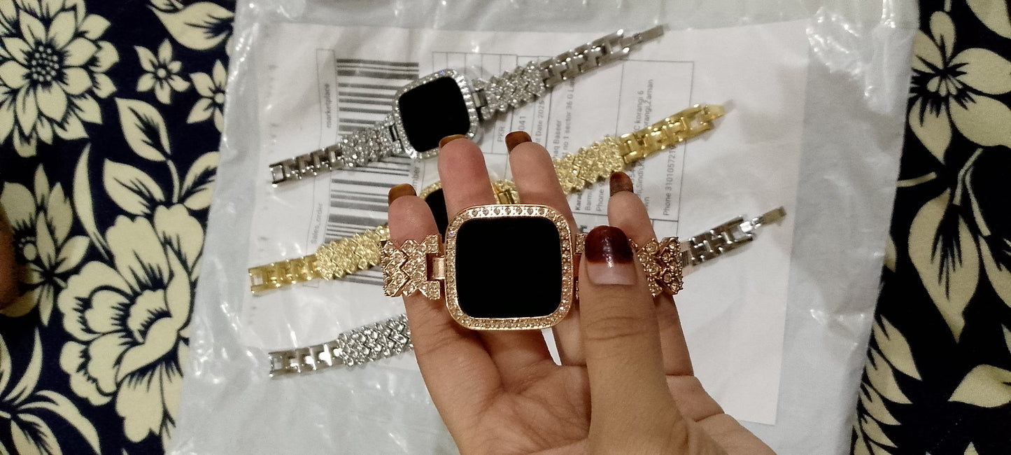 Full Diamond Touch Screen LED Watch For Girl | Steel Chain With Diamond Ladies Watch