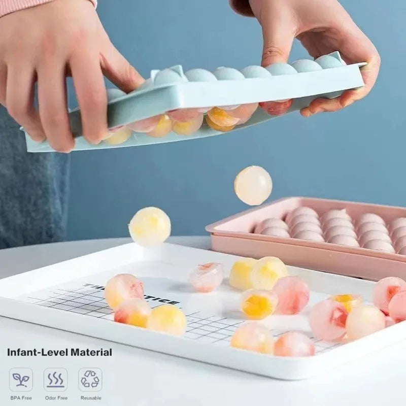 New 33 Grid Round Ice Cube Tray with Lid – Plastic Ice Box, Ice Ball Maker Mold for Freezer,