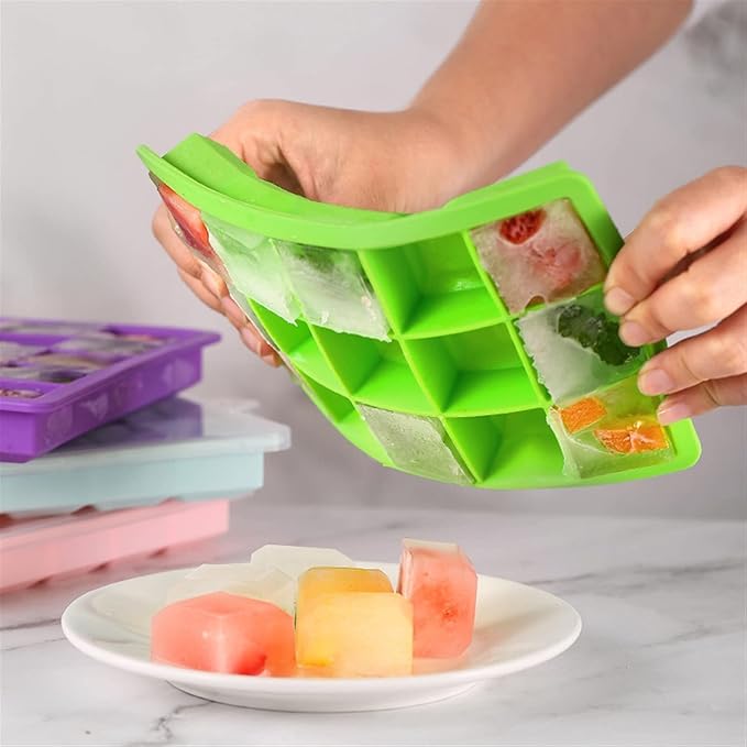New Ice Tray Silicone 15 Grid Square Shape Reusable Ice Cube Mold for Kitchen Freezer