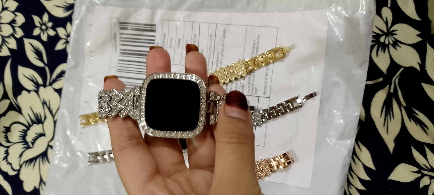 Full Diamond Touch Screen LED Watch For Girl | Steel Chain With Diamond Ladies Watch