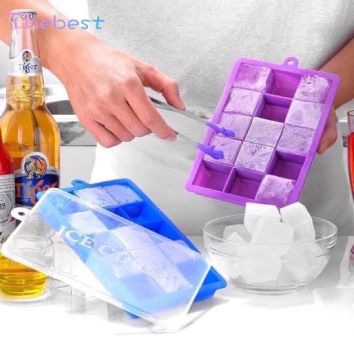 New Ice Tray Silicone 15 Grid Square Shape Reusable Ice Cube Mold for Kitchen Freezer