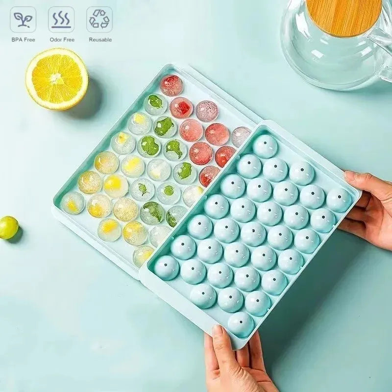 New 33 Grid Round Ice Cube Tray with Lid – Plastic Ice Box, Ice Ball Maker Mold for Freezer,