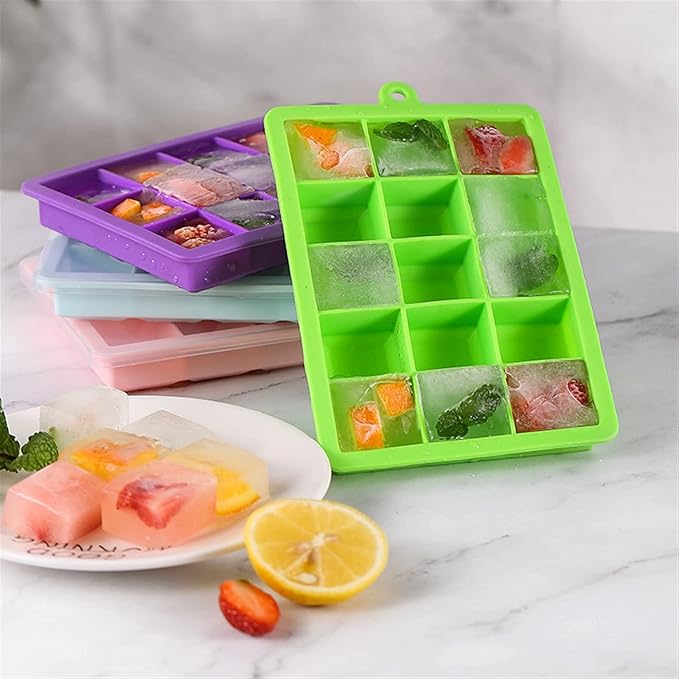 New Ice Tray Silicone 15 Grid Square Shape Reusable Ice Cube Mold for Kitchen Freezer