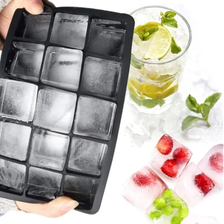 New Ice Tray Silicone 15 Grid Square Shape Reusable Ice Cube Mold for Kitchen Freezer