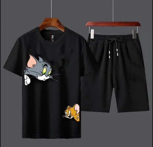 Stylish Tom and Jerry Printed Round Neck Half Sleeves Casual Tracksuit