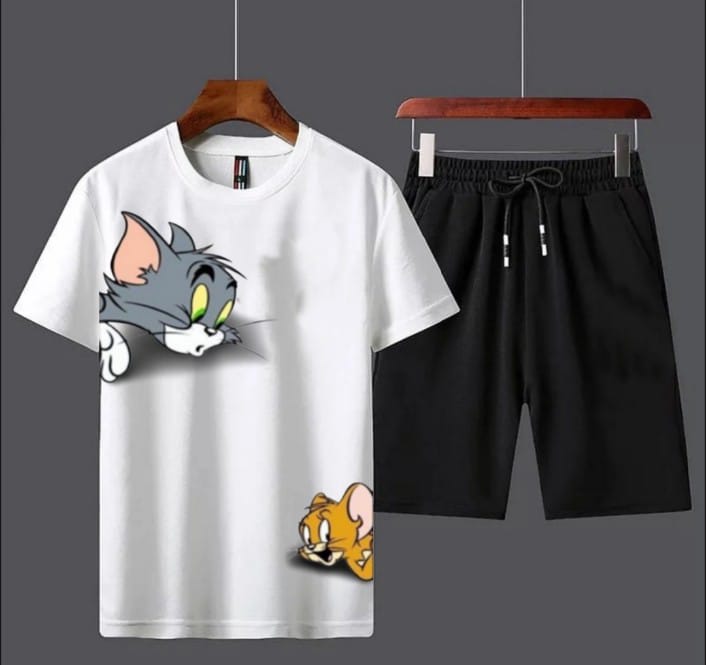 Stylish Tom and Jerry Printed Round Neck Half Sleeves Casual Tracksuit